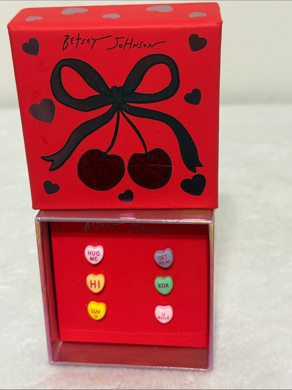Betsey Johnson Red Heart & Candy Conversation Stud Earring Set